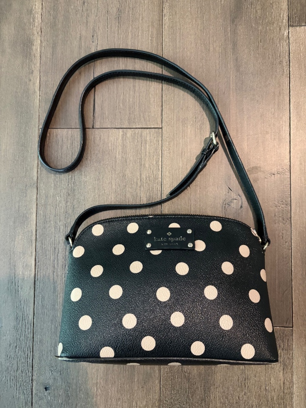 Kate Spade Black Crossbody with Cream Poka Dots